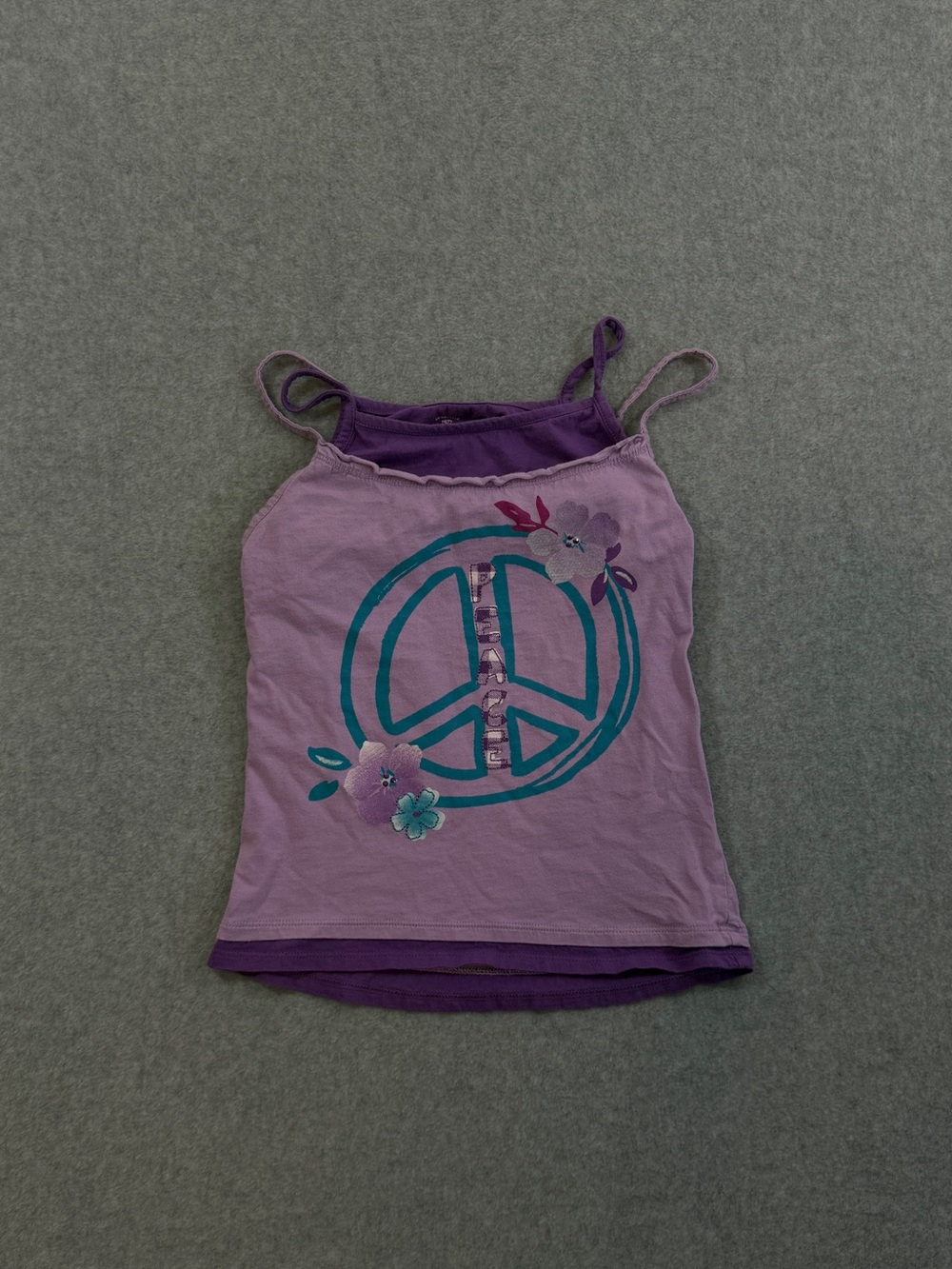 Faded Glory Purple Peace Sign Floral Rhinestone Tank Top Size Medium